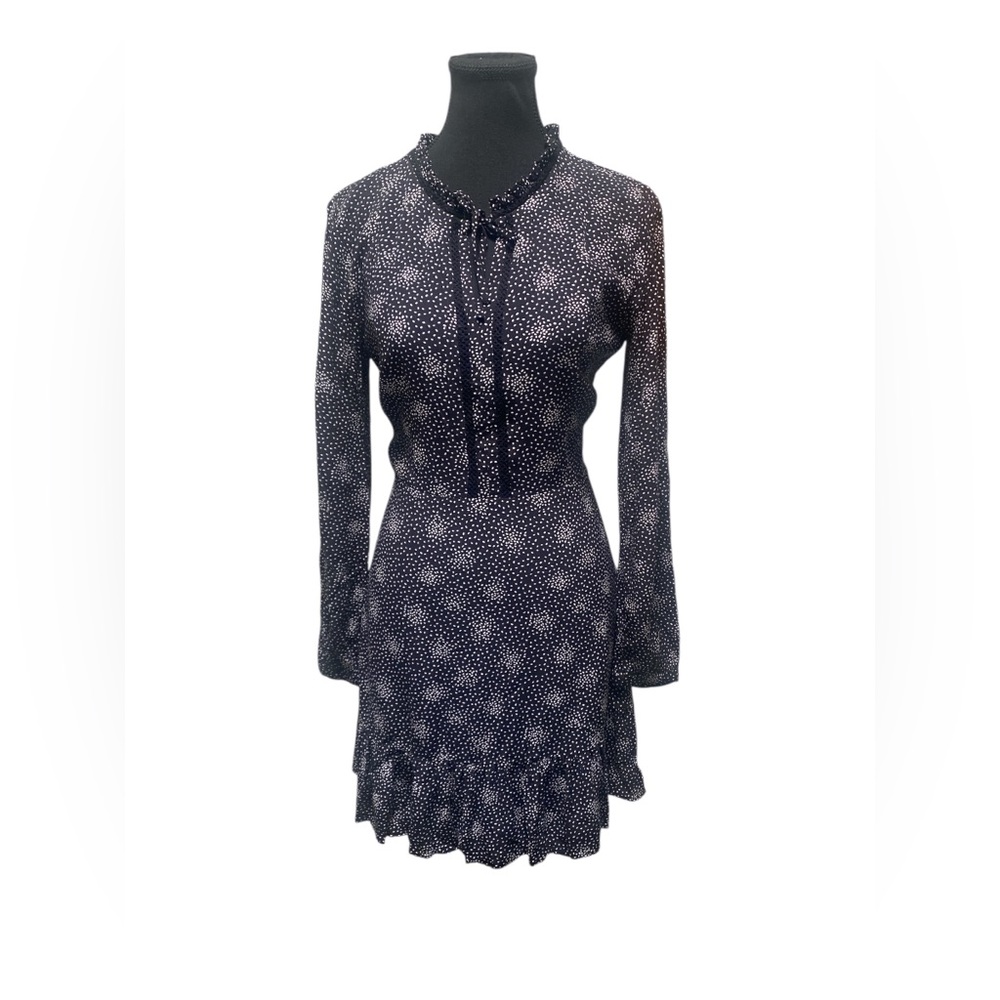 LOFT Black and White Patterned Long Sleeve Dress GUC 6